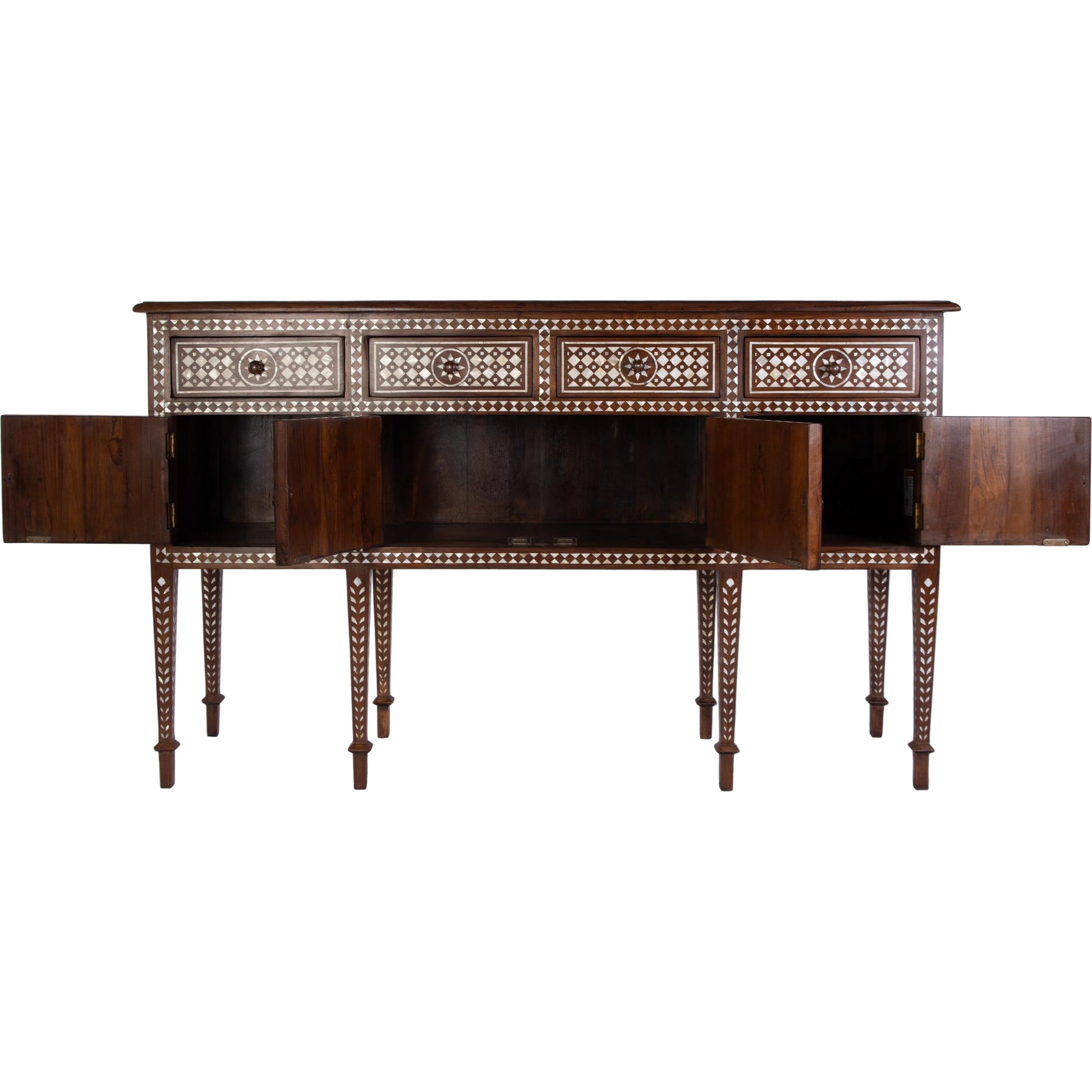Manali Console Table by Butler Specialty Company in wood, bone inlay. Made from teak wood, mother of pearl in a traditional style.