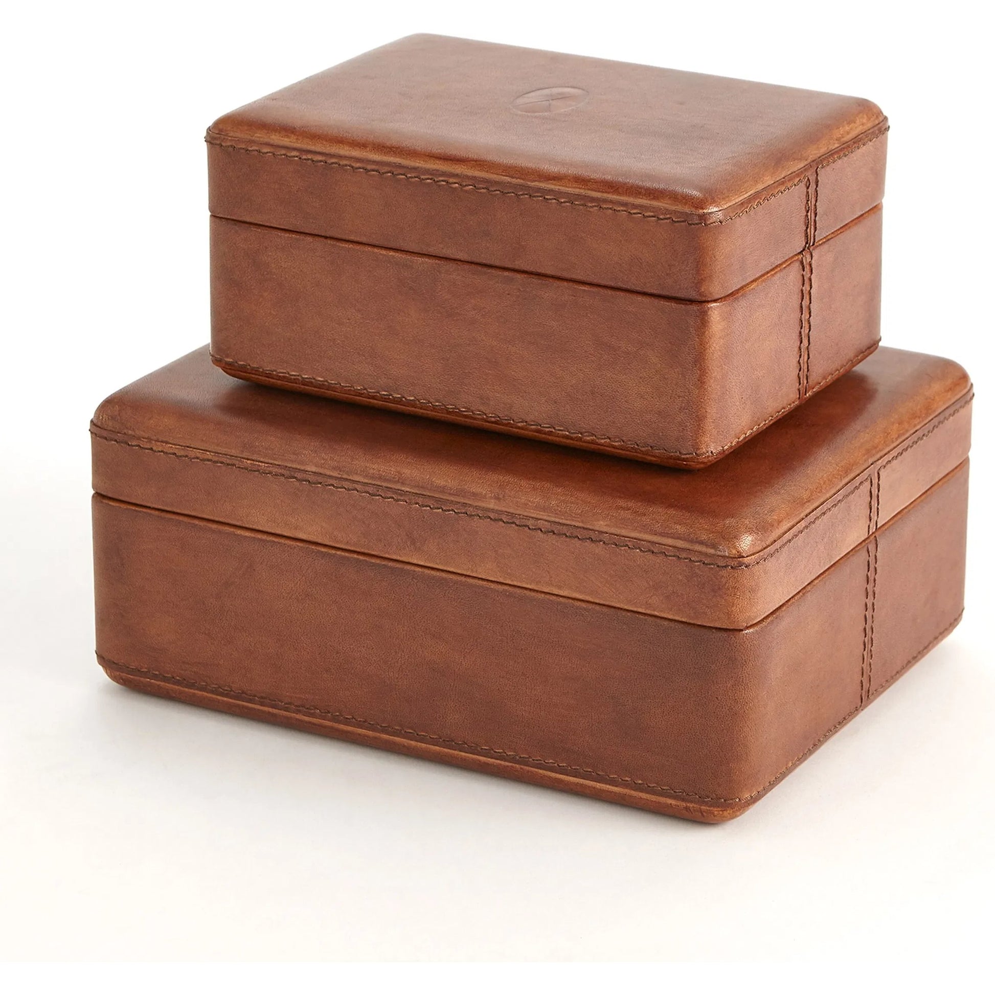 Signature Tobacco Covered Box by Global Views in tobacco and leather. Made from unique in a traditional style.