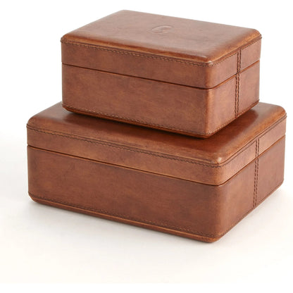 Signature Tobacco Covered Box by Global Views in tobacco and leather. Made from unique in a traditional style.