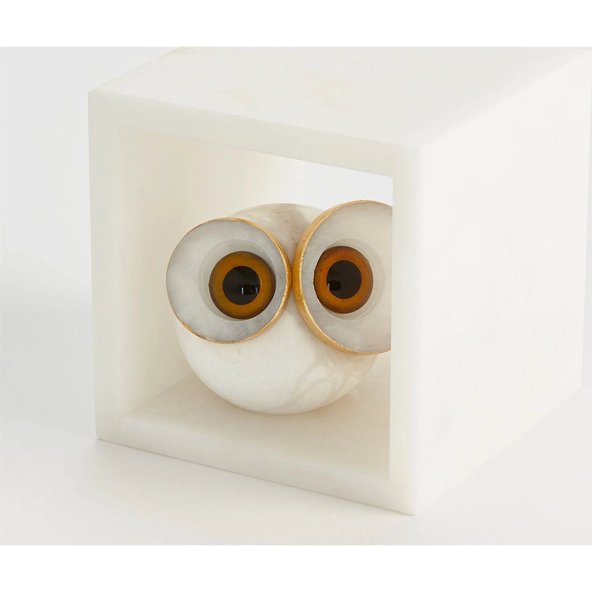 Alabaster Big Eyed Owl in Cube by Global Views in alabaster and gold. Made from unique in a eclectic & global style.