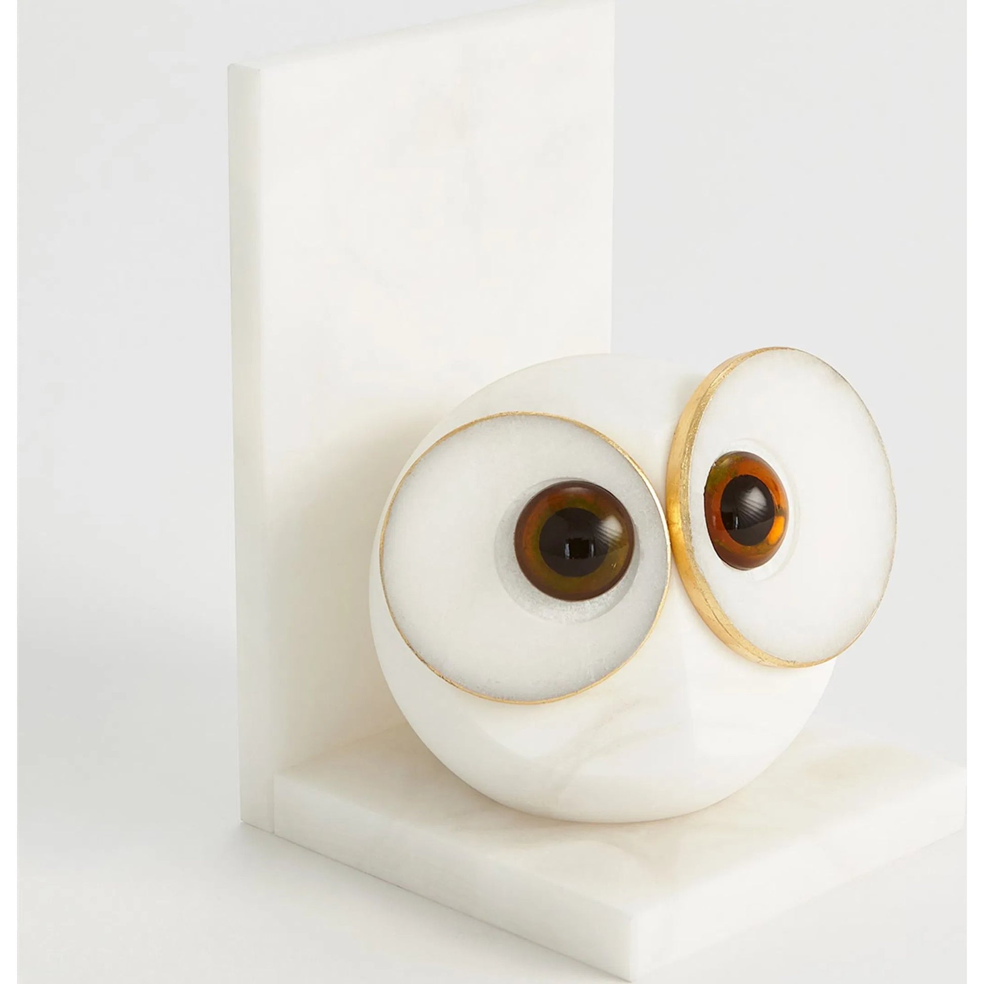 Pair Alabaster Big Eyed Owl Bookends by Global Views in alabaster and gold. Made from unique in a eclectic & global style.