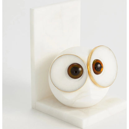 Pair Alabaster Big Eyed Owl Bookends by Global Views in alabaster and gold. Made from unique in a eclectic & global style.