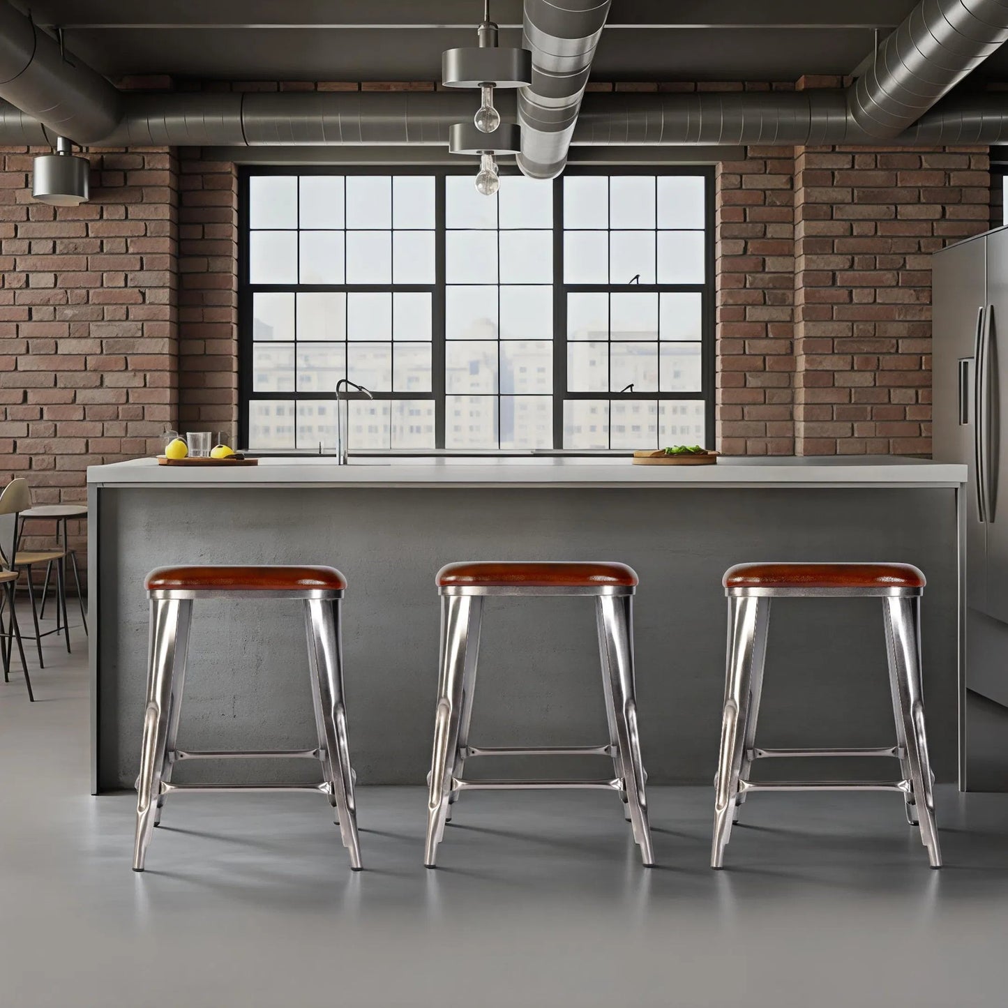 005 SI-2458693 | Lifestyle | Eastham Counter Stool by Butler Specialty Company in brown leather. Made from iron, leather, engineered wood in a traditional style.