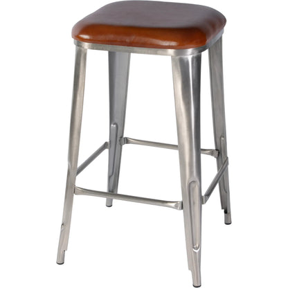 Eastham Bar Stool by Butler Specialty Company in brown leather. Made from iron, leather, engineered wood in a traditional style.