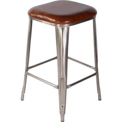 Eastham Bar Stool by Butler Specialty Company in brown leather. Made from iron, leather, engineered wood in a traditional style.