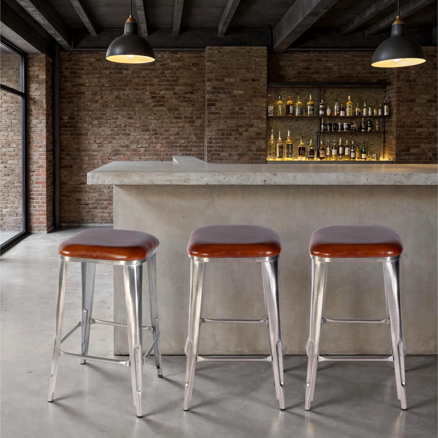 006 SI-2458692 | Lifestyle | Eastham Bar Stool by Butler Specialty Company in brown leather. Made from iron, leather, engineered wood in a traditional style.