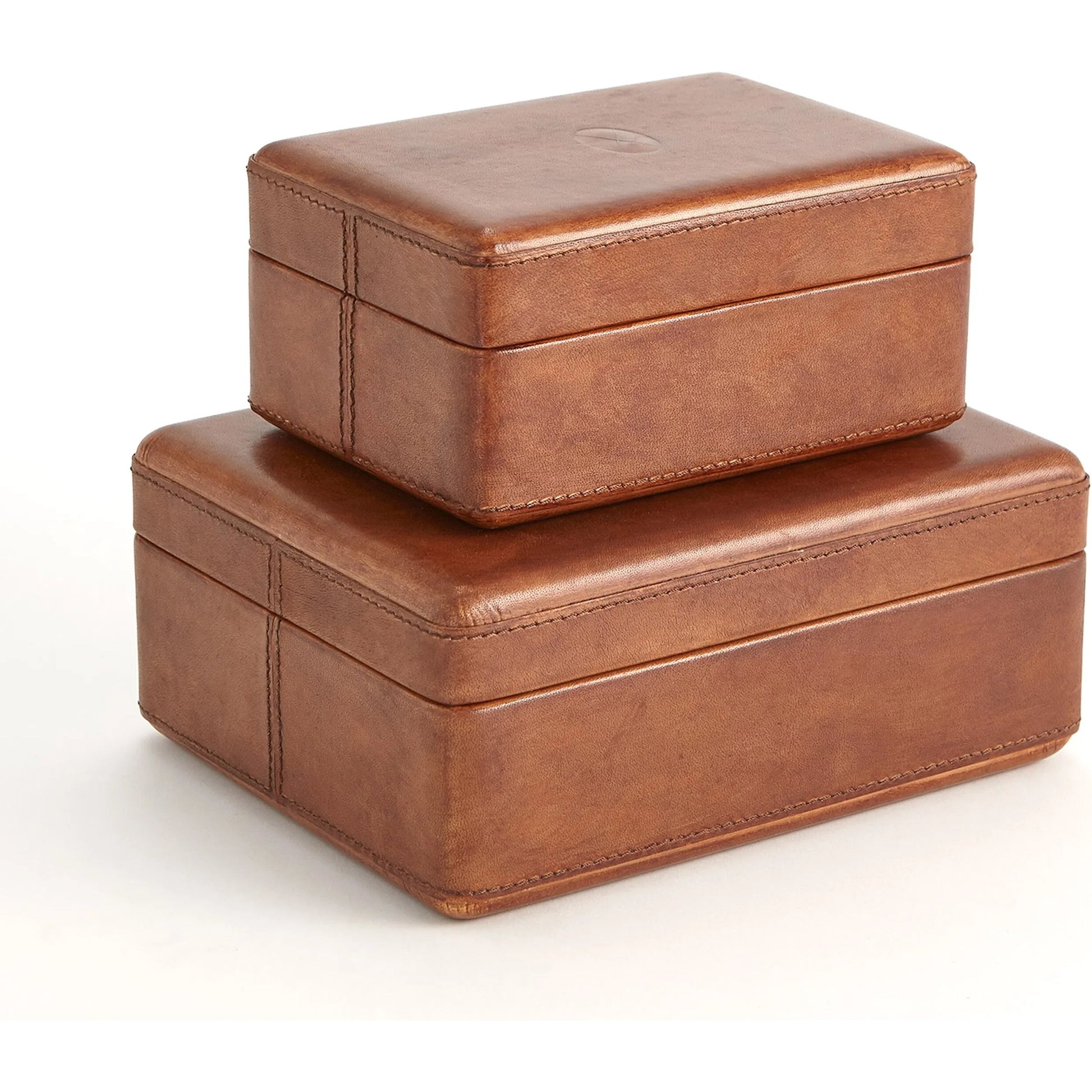 Signature Tobacco Covered Box by Global Views in tobacco and leather. Made from unique in a traditional style.