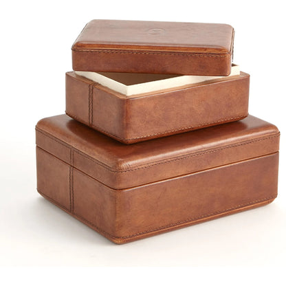 Signature Tobacco Covered Box by Global Views in tobacco and leather. Made from unique in a traditional style.