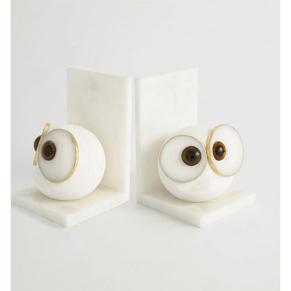 Pair Alabaster Big Eyed Owl Bookends by Global Views in alabaster and gold. Made from unique in a eclectic & global style.