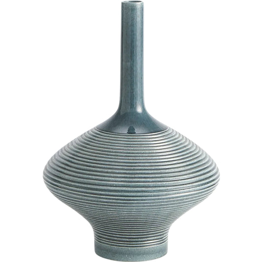Ridged Bottle by Global Views in azure. Made from ceramic in a eclectic & global style.
