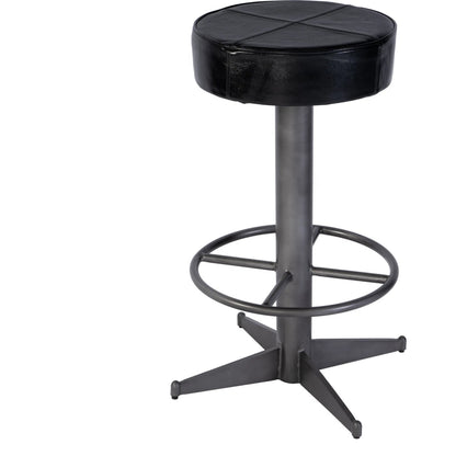 Malcolm Bar Stool by Butler Specialty Company in black leather. Made from iron, leather, engineered wood in a modern style.