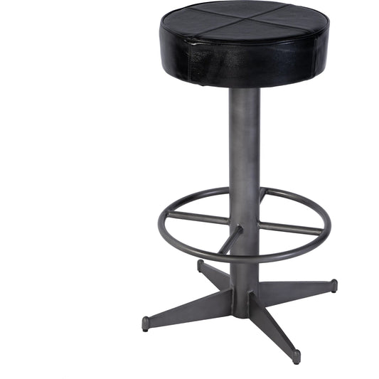 Malcolm Bar Stool by Butler Specialty Company in black leather. Made from iron, leather, engineered wood in a unique style.