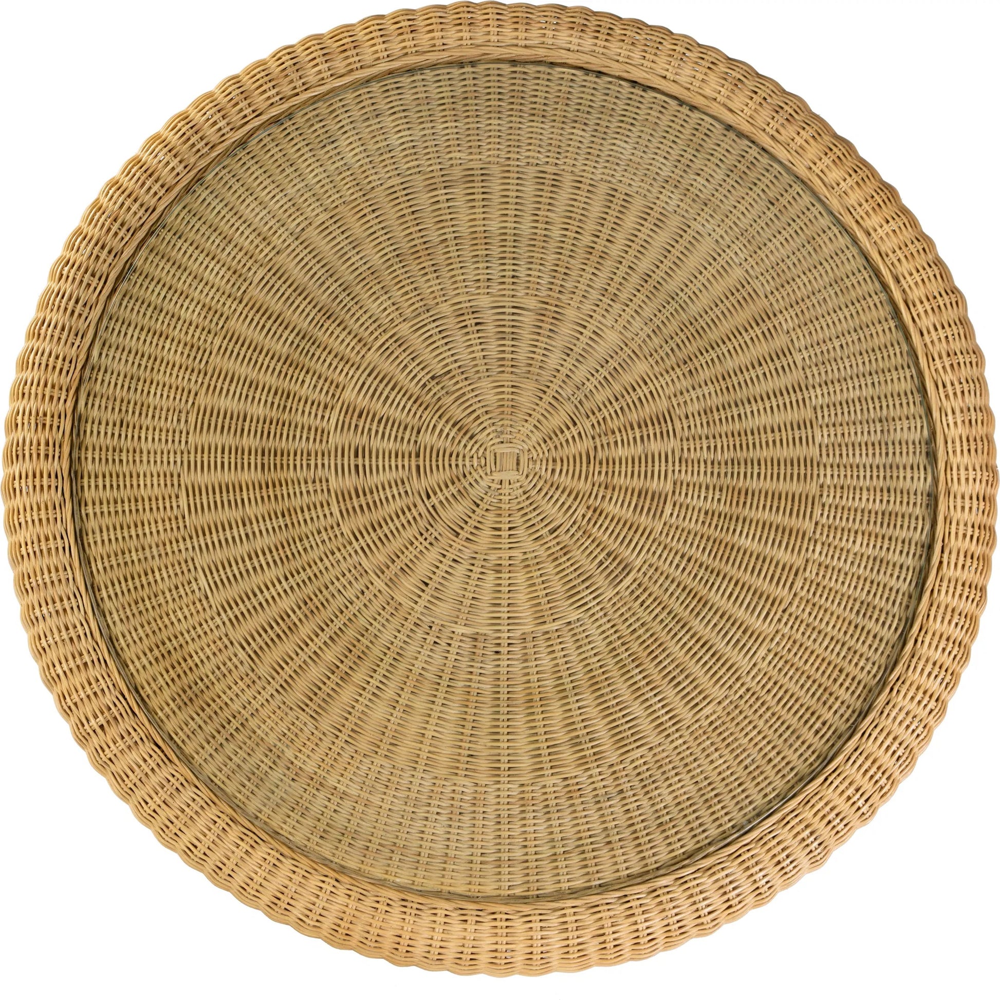 Flora Dining Table by Butler Specialty Company in natural rattan. Made from rattan, misc wood, plywood, clear glass in a rustic style.