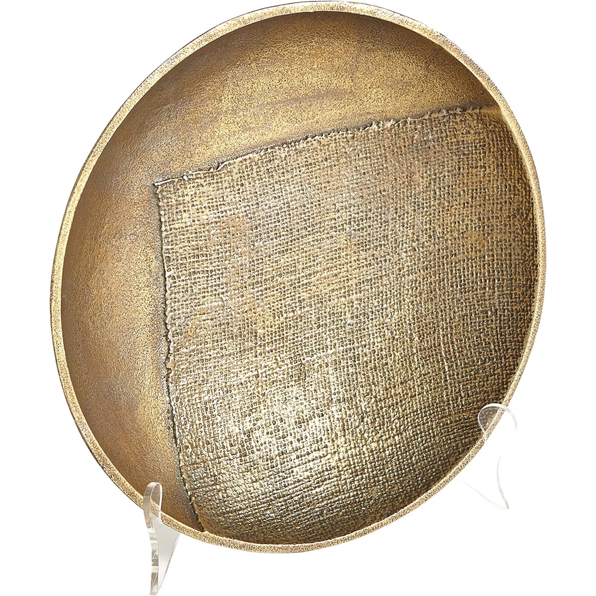 Linen Medium Round Tray by Global Views in sand and brass. Made from unique in a modern style.
