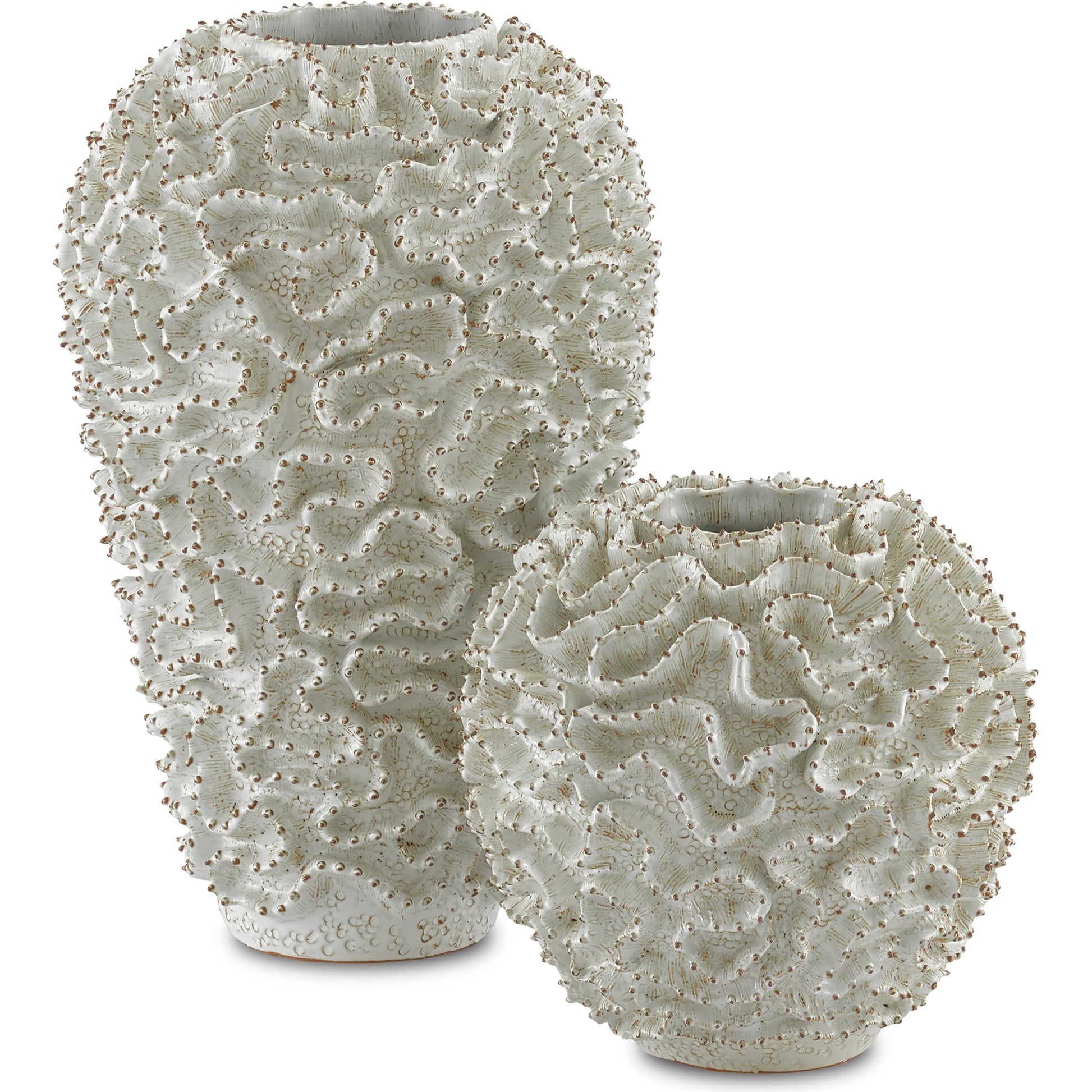 Swirl Vase by Currey and Company in white, gold. Made from ceramic in a coastal style.