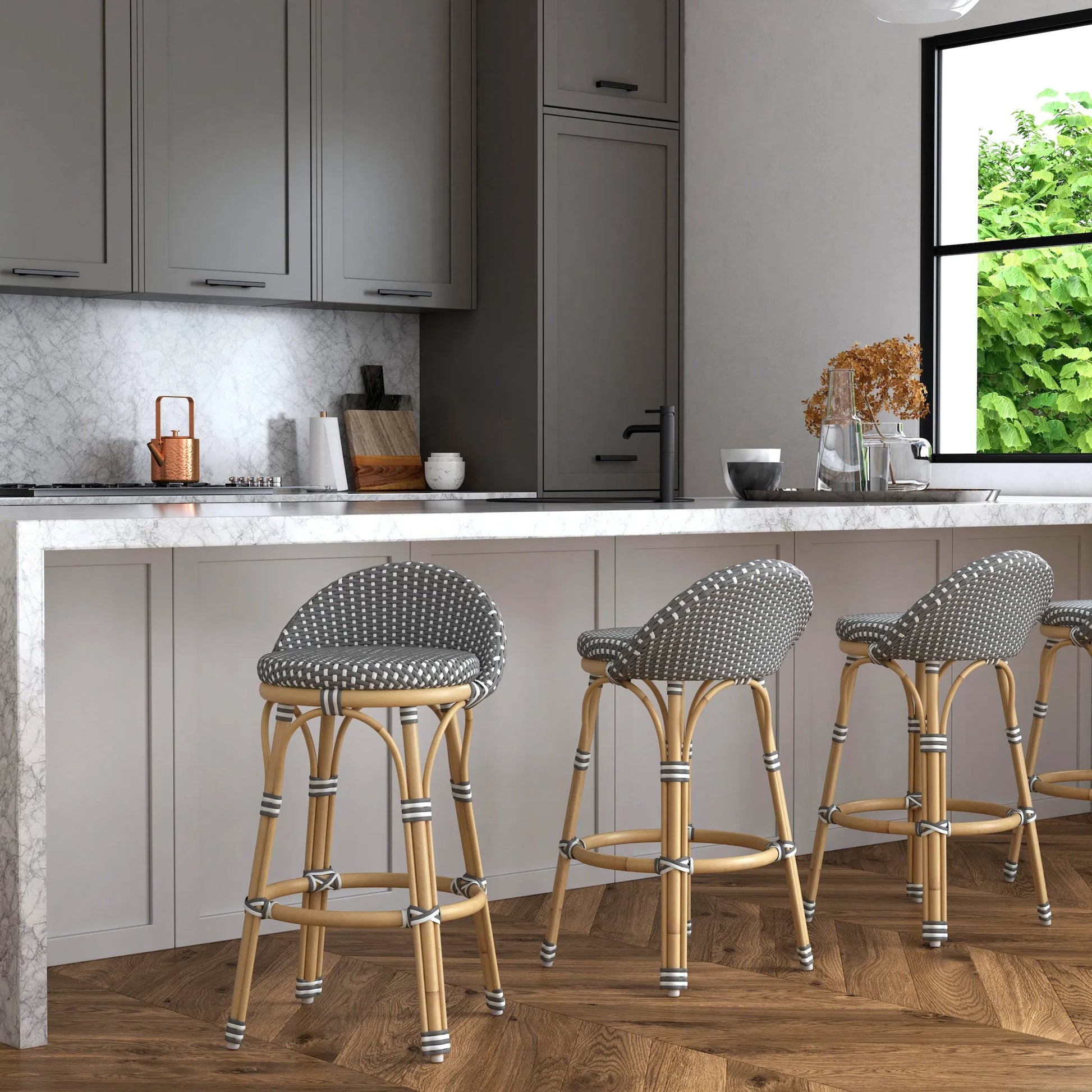 Inez Counter Stool by Butler Specialty Company. Made from rattan, polyurethane synthetic rattan in a eclectic & global style.