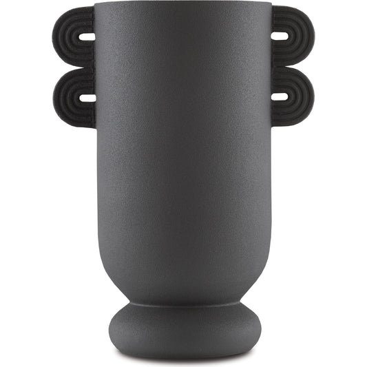Happy 40 Straight Vase by Currey and Company in textured black. Made from ceramic in a modern style.