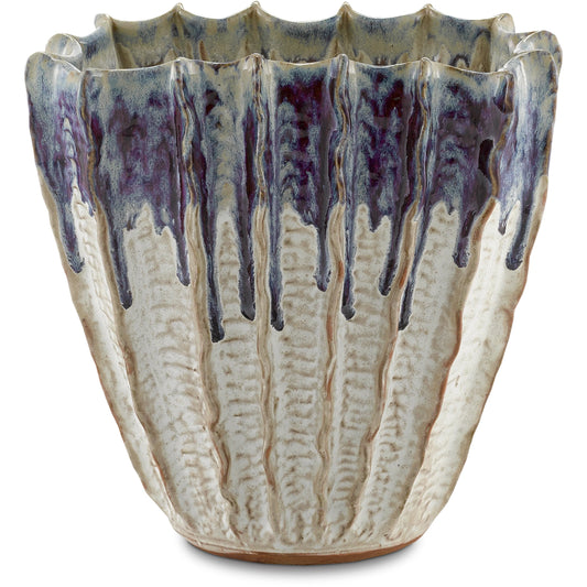 Sea Horizon Vase by Currey and Company in white with blue, purple drip. Made from ceramic in a eclectic & global style.