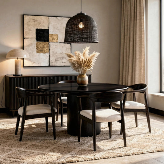 Kersten Round Dining Table by Butler Specialty Company. Made from mdf, rubberwood, mindi veneer in a transitional style.