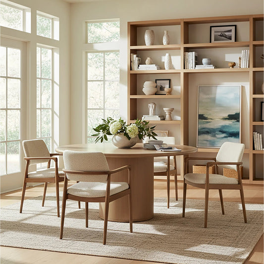 Kersten Dining Table by Butler Specialty Company in light driftwood. Made from mdf, rubberwood, mindi veneer in a transitional style.