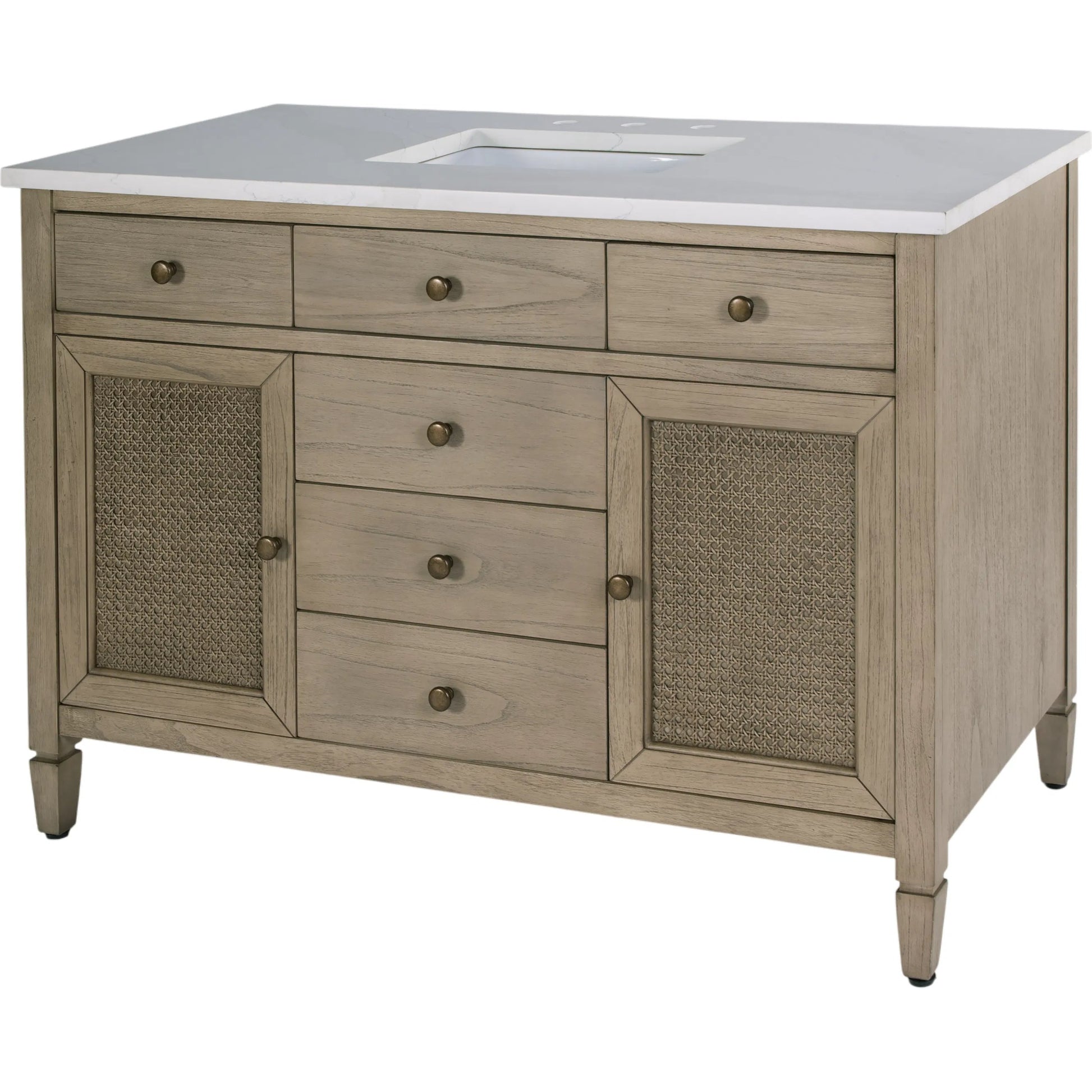 Flagstaff Bathroom Vanity by Butler Specialty Company in desert sand. Made from mdf, mindi, quartz, pine, ceramic, plywood, composite wood, veneer in a transitional style.