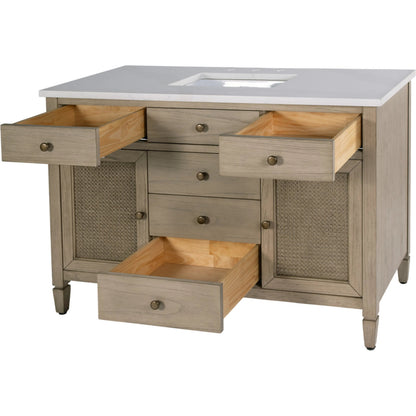 Flagstaff Bathroom Vanity by Butler Specialty Company in desert sand. Made from mdf, mindi, quartz, pine, ceramic, plywood, composite wood, veneer in a transitional style.