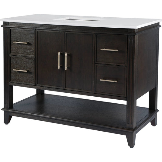 Reece Bathroom Vanity by Butler Specialty Company in dark roast coffee wire brushed. Made from mdf, eucalyptus, quartz, pine, ceramic, plywood, composite wood, veneer in a unique style.