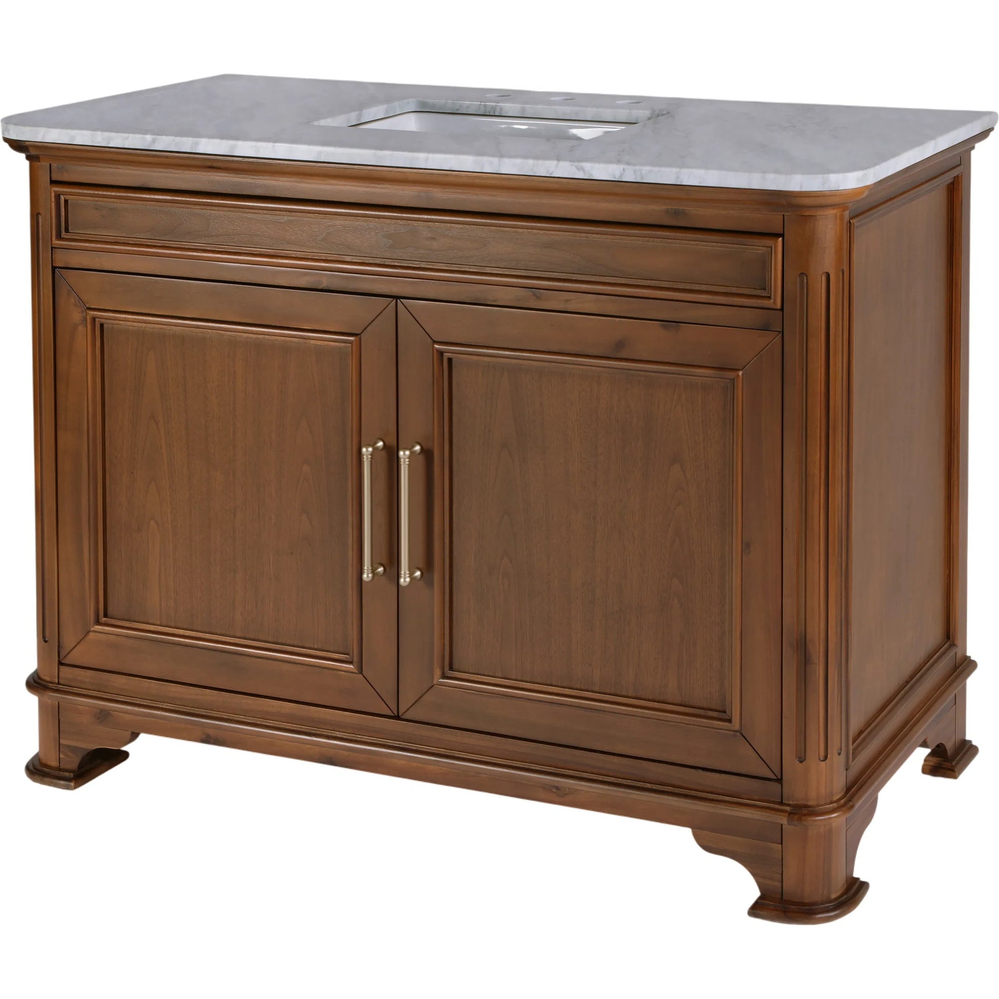 Colorado Bathroom Vanity by Butler Specialty Company in natural walnut. Made from mdf, acacia, marble, ceramic, plywood, walnut veneer in a unique style.