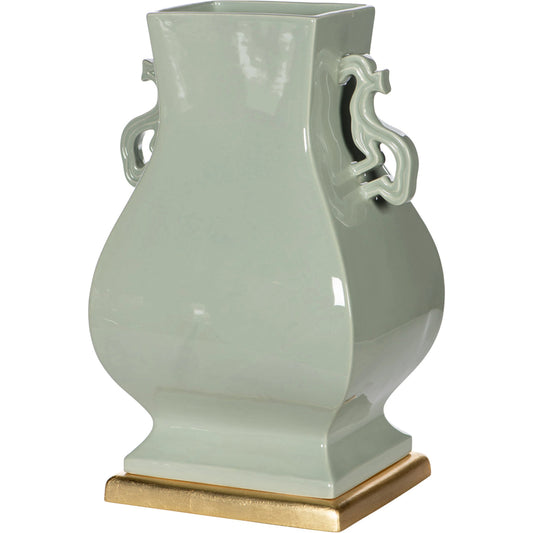 Dragon Handled Vase by Bradburn Home in celadon. Made from ceramic in a traditional style.