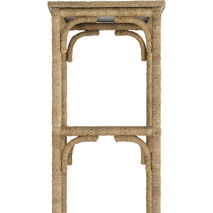 Olisa Etagere by Currey and Company in natural abaca rope, washed wood. Made from abaca rope, metal, engineered wood, rattan in a eclectic & global style.