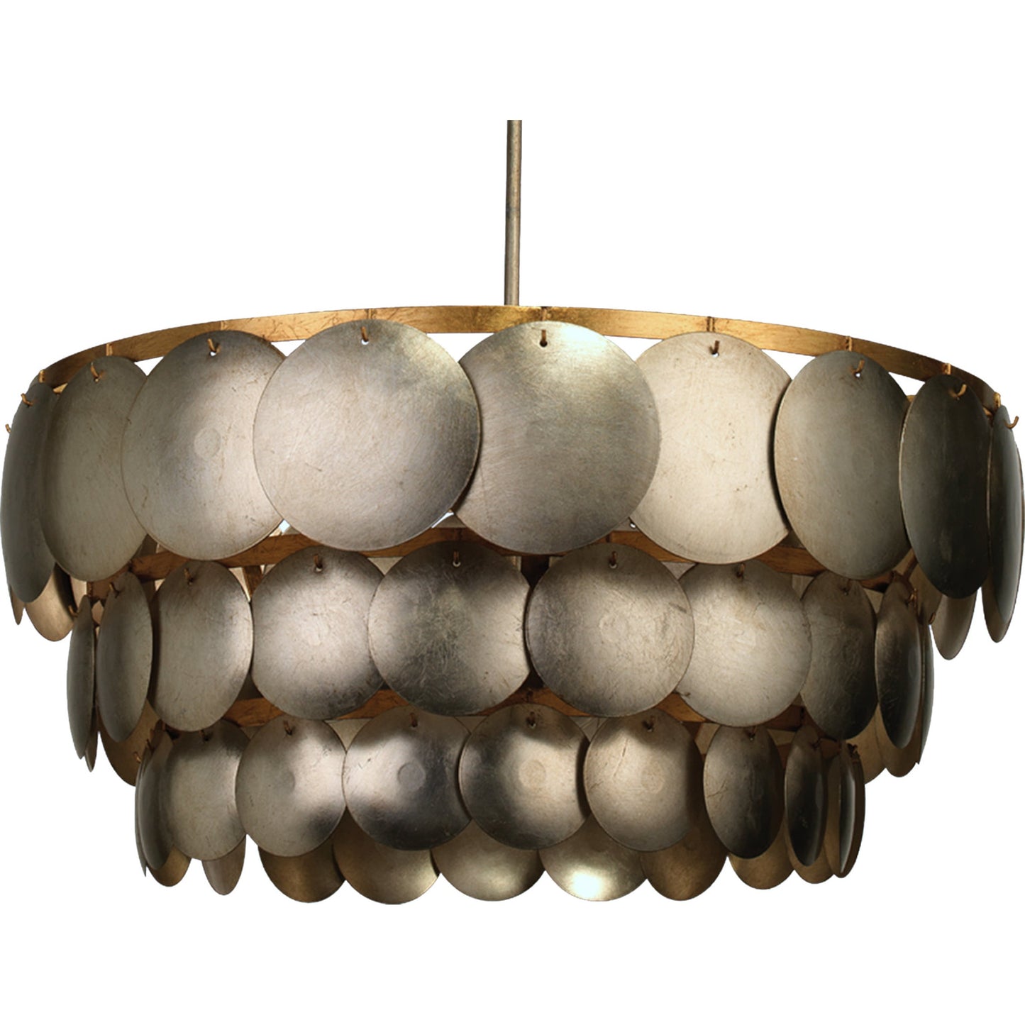 001 SR-707850 | Primary Silo | Calypso Chandelier by Jamie Young in champagne leaf with gold leaf trim. Made from iron in a eclectic & global style.