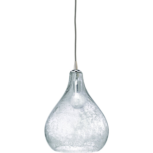 Cut Glass Curved Pendant by Jamie Young in clear seeded glass. Made from glass in a modern style.