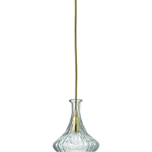 Isabella Carafe Pendant by Jamie Young in clear with brass. Made from glass in a transitional style.