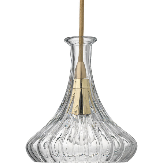 Isabella Carafe Pendant by Jamie Young in clear with brass. Made from glass in a transitional style.