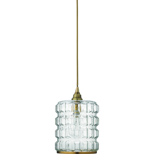 Madison Pendant by Jamie Young in clear glass with antique brass hardware. Made from glass in a transitional style.