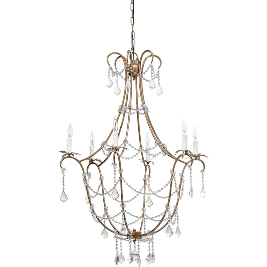 Scarlett Chandelier by Jamie Young in champagne. Made from iron & crystal in a traditional style.