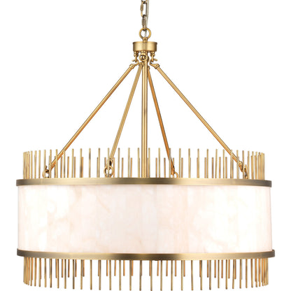 Upsala Chandelier by Jamie Young in pale lavender agate, antique brass. Made from steel, agate in a modern style.