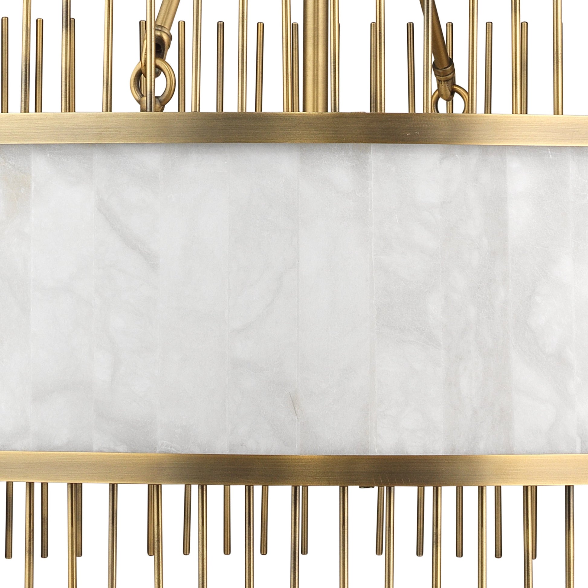 Upsala Chandelier by Jamie Young in pale lavender agate, antique brass. Made from steel, agate in a modern style.