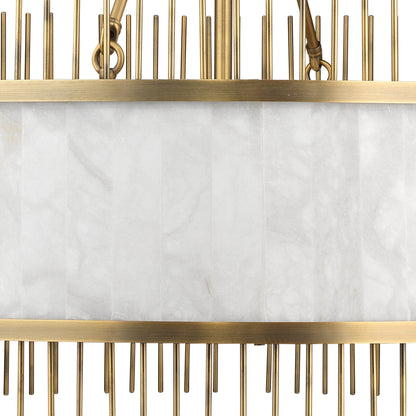 Upsala Chandelier by Jamie Young in pale lavender agate, antique brass. Made from steel, agate in a modern style.