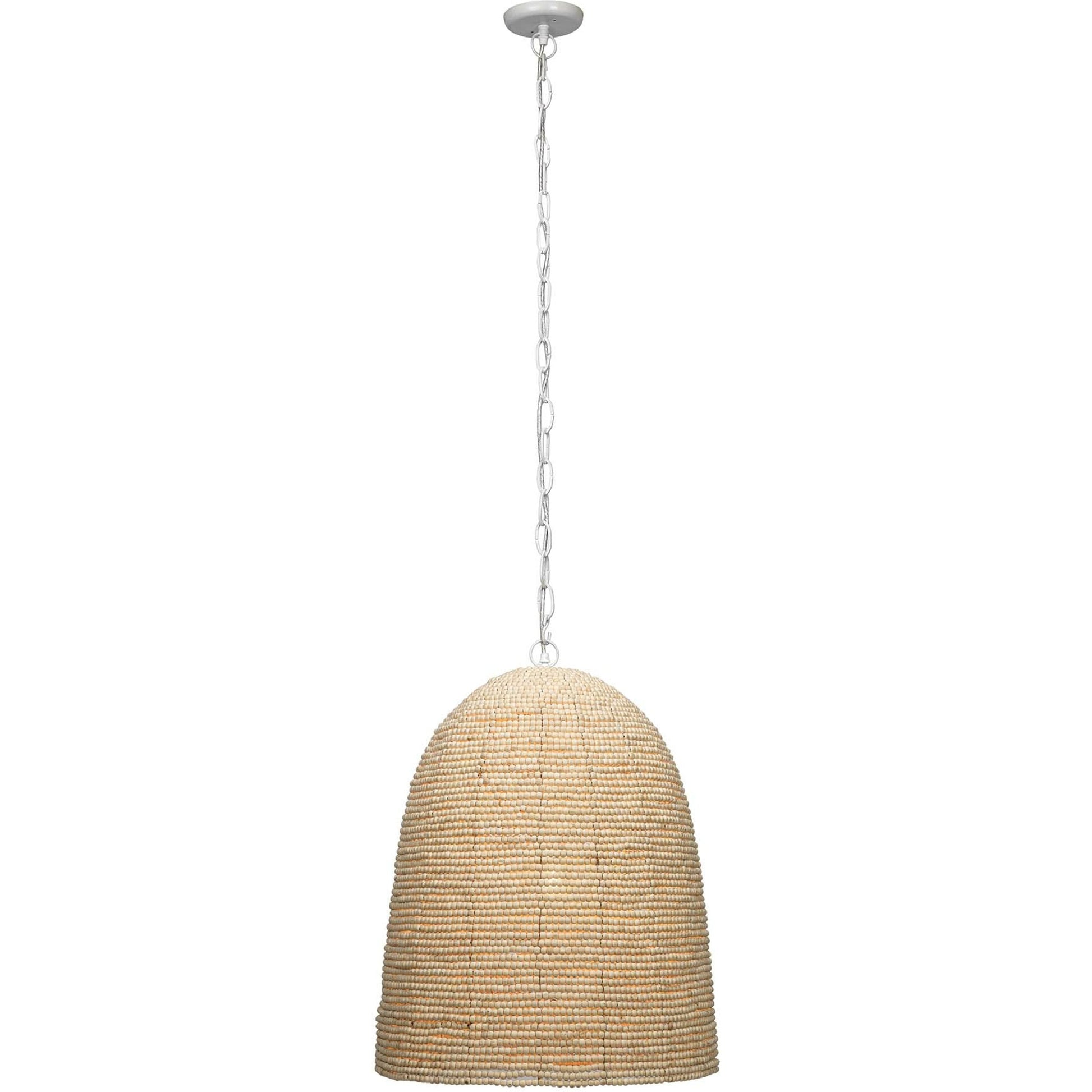 Waterfront Pendant by Jamie Young in off white. Made from iron, mango wood in a coastal style.