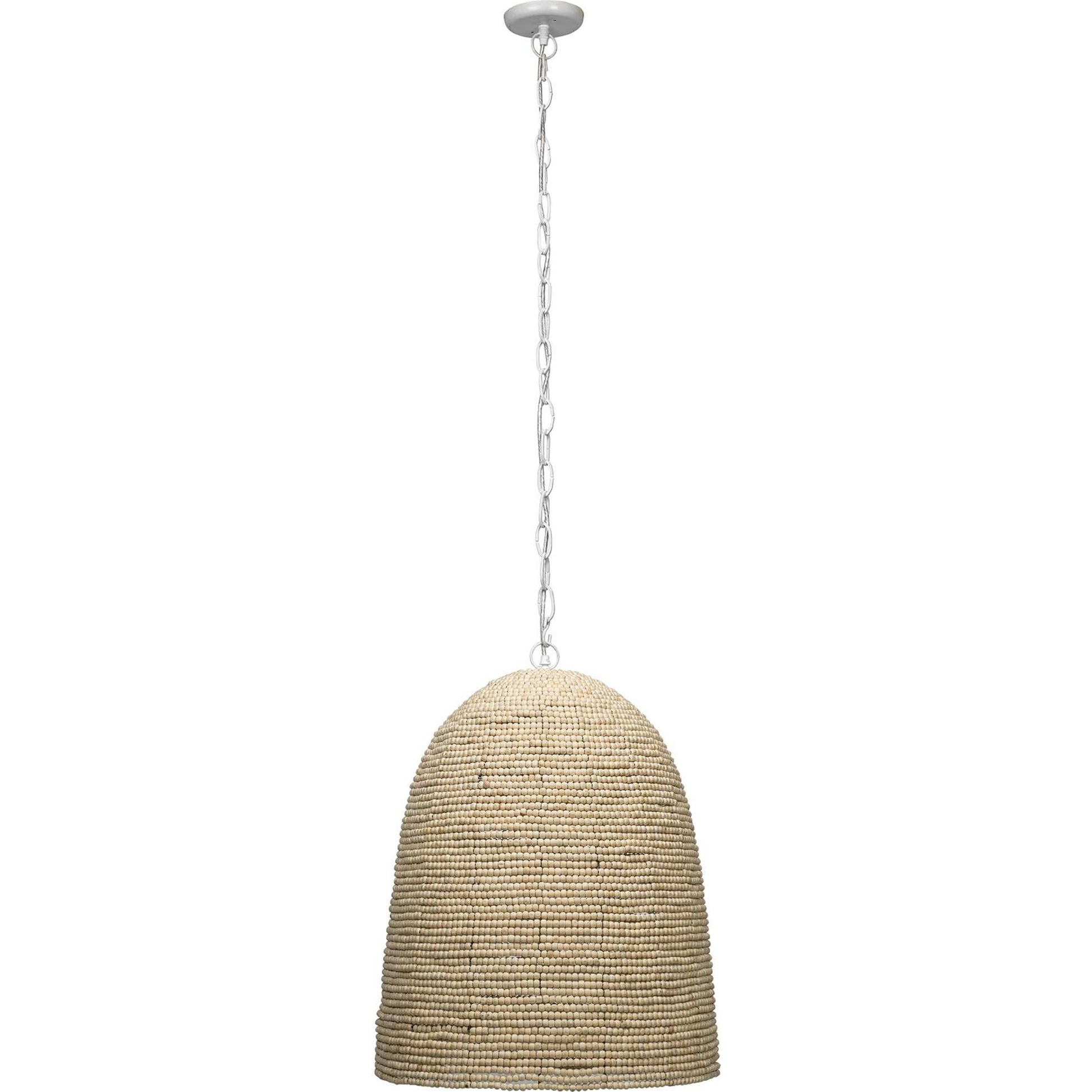 Waterfront Pendant by Jamie Young in off white. Made from iron, mango wood in a coastal style.