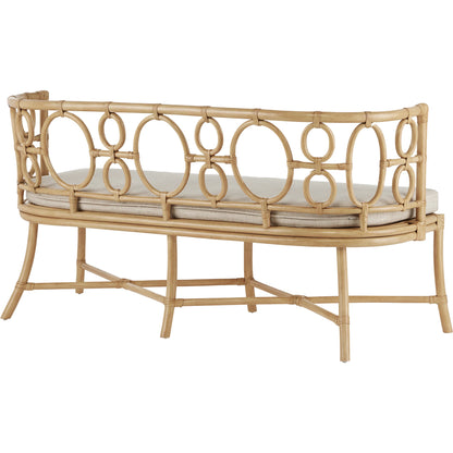 Tegal Muslin Bench by Currey and Company in rattan, natural. Made from rattan, wood, leather, finn natural in a coastal style.