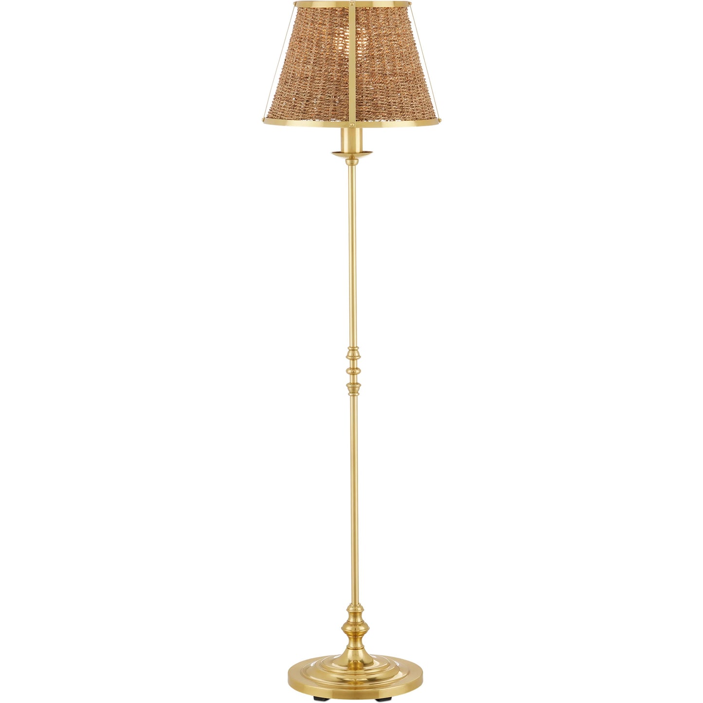 003 SI-2133901 | Additional Silo | Deauville Floor Lamp by Currey and Company in polished brass, natural. Made from metal, seagrass in a cottage & farmhouse style.