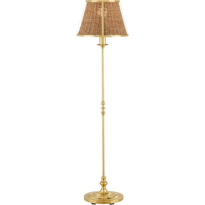Deauville Floor Lamp by Currey and Company in polished brass, natural. Made from metal, seagrass in a cottage & farmhouse style.