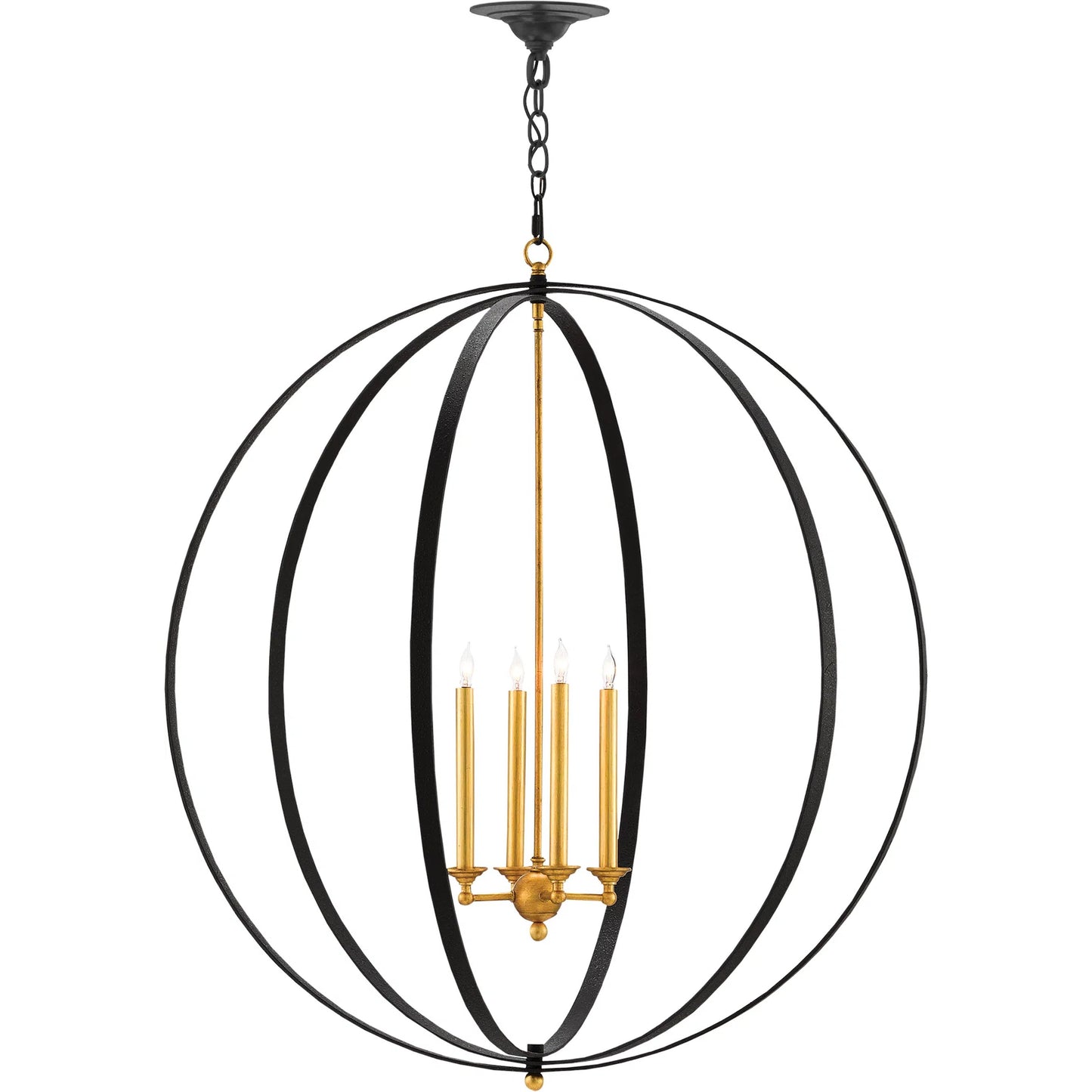 005 S-258202 | Additional Silo | Ogden Orb Chandelier by Currey and Company in chinois antique gold leaf, black. Made from metal in a modern style.