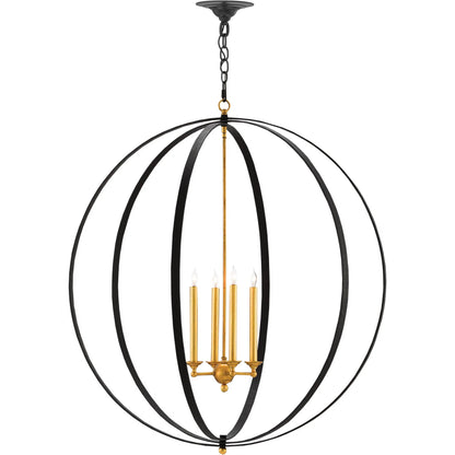 Ogden Orb Chandelier by Currey and Company in chinois antique gold leaf, black. Made from metal in a modern style.