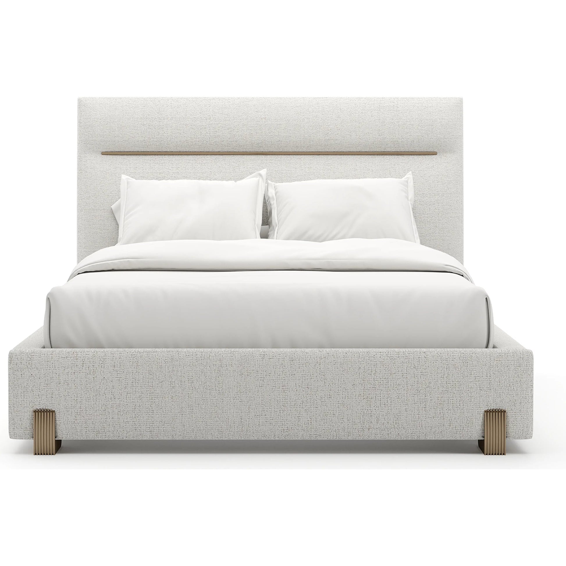 Counter Balance Bed by Caracole in oatmeal, brushed gold. Made from metal in a transitional style.