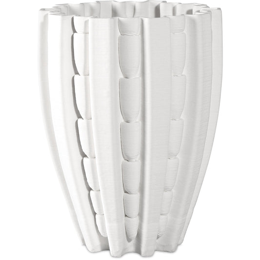 Fluted Vase by Currey and Company in white. Made from ceramic in a modern style.