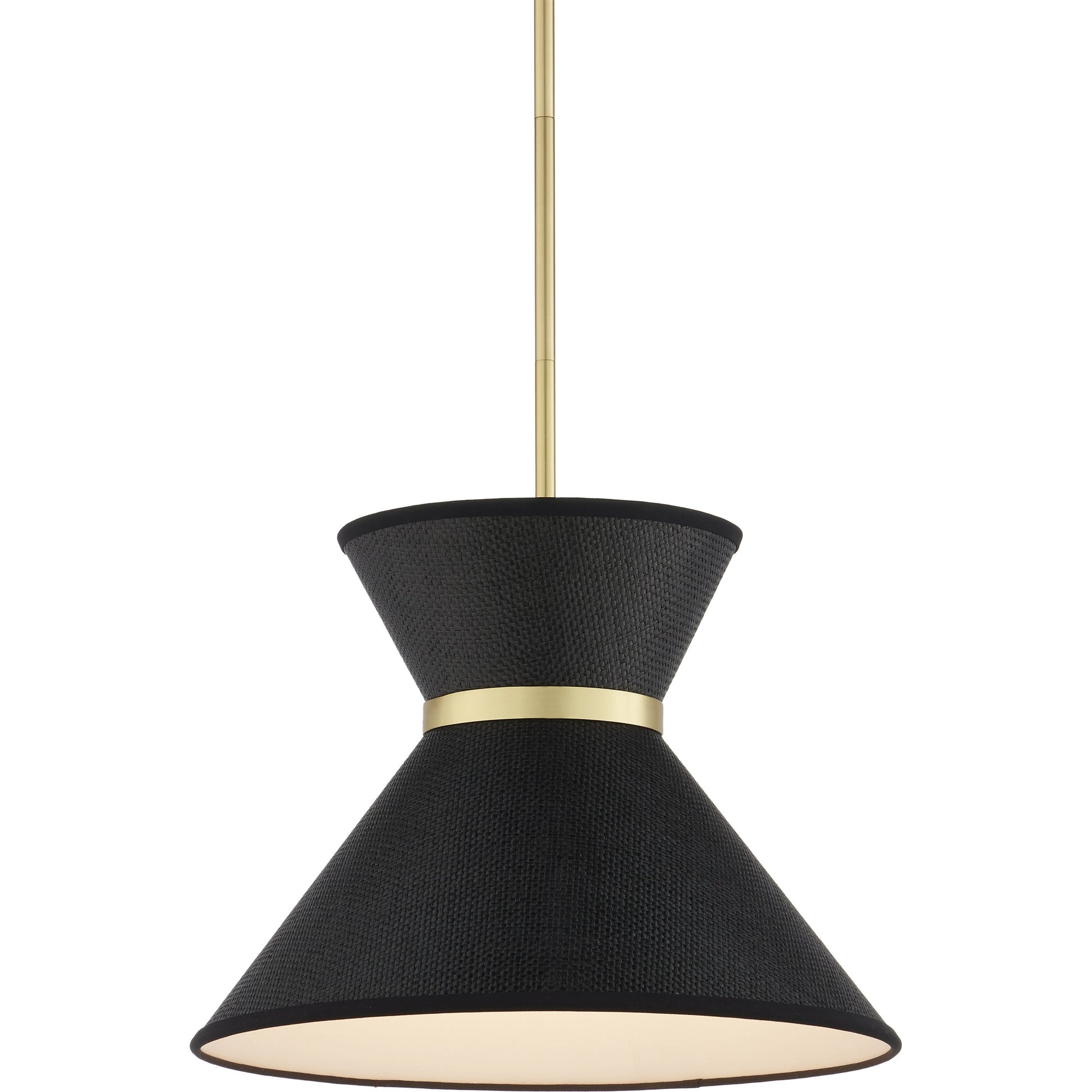 Avignon Pendant by Currey and Company in black, polished brass. Made from metal, paper in a modern style.