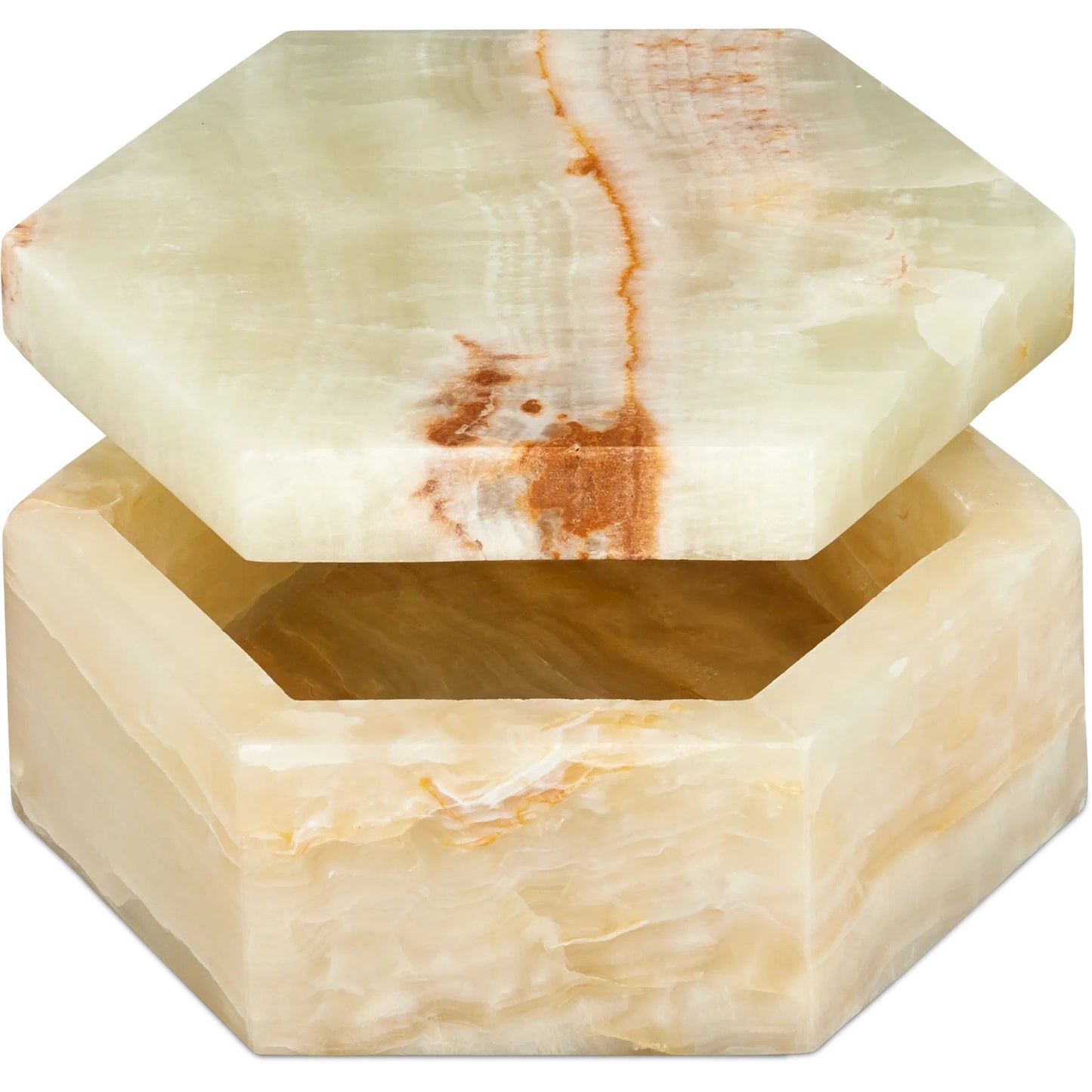 003 SI-2386938 | Additional Silo | Arco Green Onyx Hexagon Box by Currey and Company in natural. Made from green onyx in a modern style.